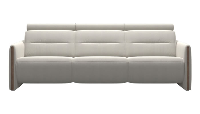 Stressless Emily 3 Wood Arm Sofa in Begonia Sand Fabric